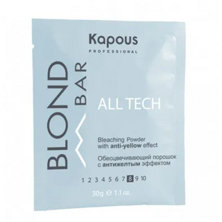 Обесцвечивающий порошок "All tech" 30 гр с антижелтым эффектом серии Blond Bar Kapous САШЕ